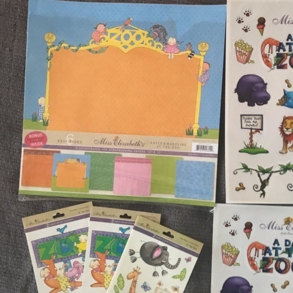 Miss Elizabeth’s Scrapbook Paper & Sticker Bundle. Zoo theme. 10 items. NWOT - Picture 6 of 8